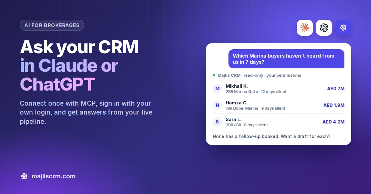 Ask your CRM in Claude or ChatGPT: a question about Dubai Marina buyers answered from live CRM data