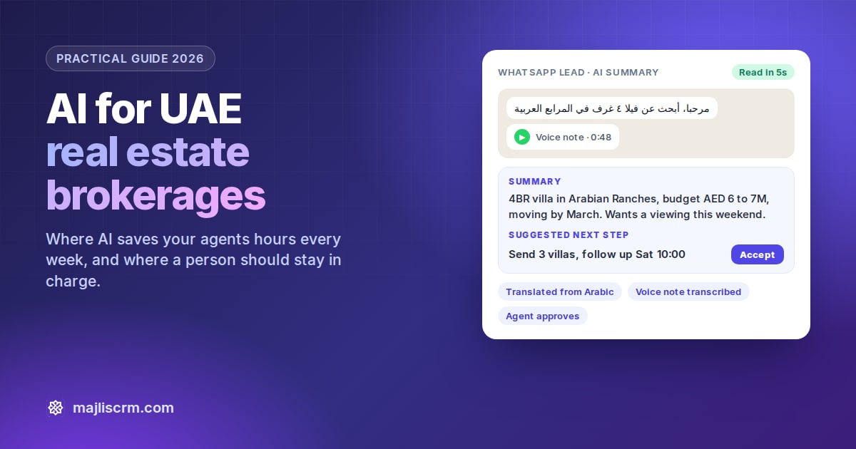 AI for UAE real estate brokerages: an Arabic WhatsApp enquiry and voice note turned into a summary and a suggested next step