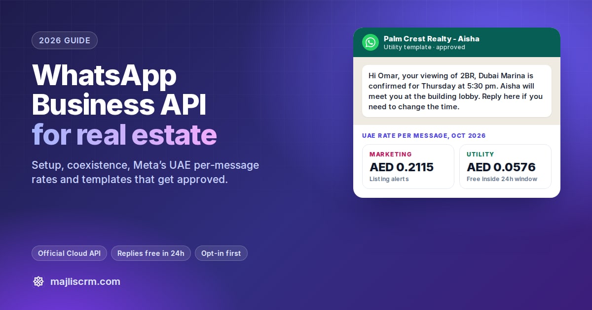 WhatsApp Business API for real estate in the UAE: per-message rates in AED and a viewing confirmation template